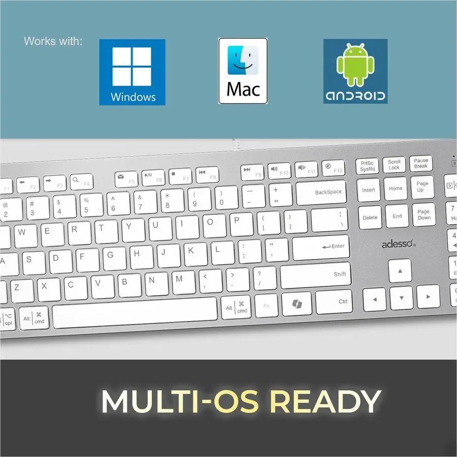 Adesso EasyTouch 730UW USB-C Multi OS Scissor Switch Keyboard With CoPilot AI Hotkey And USB-C, USB-A, 3.5mm Aux Ports