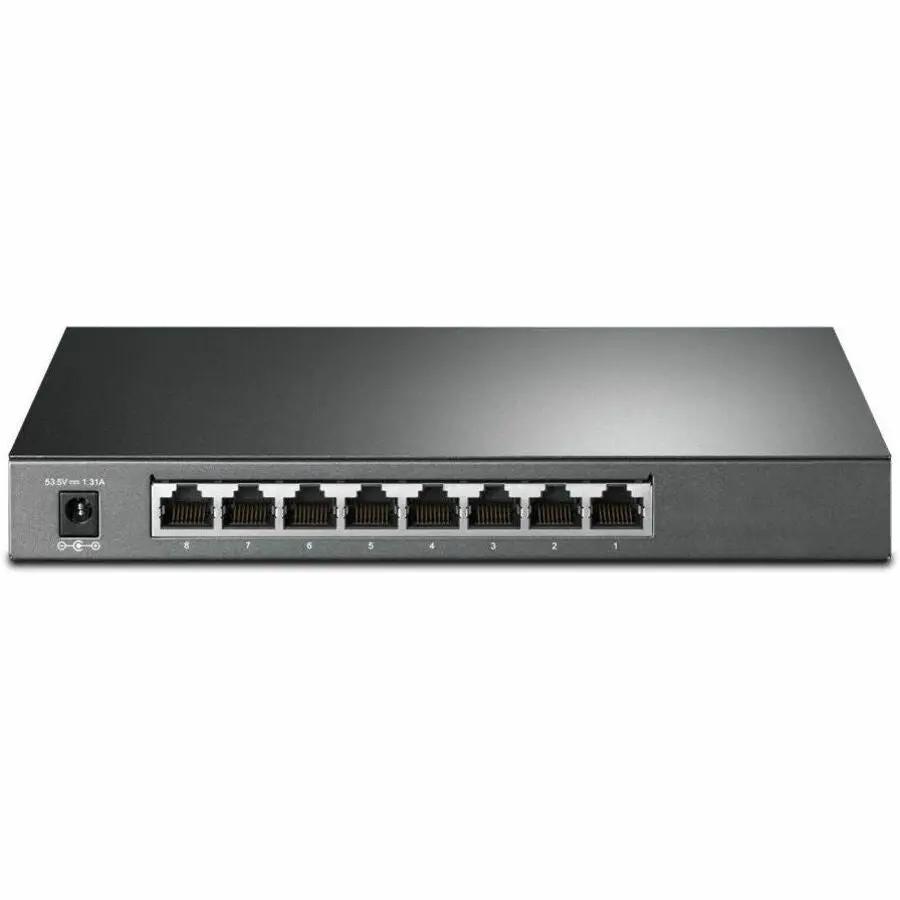 TP-Link Omada SmartSwtch 8-Port Gigabit PoE+ Managed Switch, front view with 8 RJ-45 ports