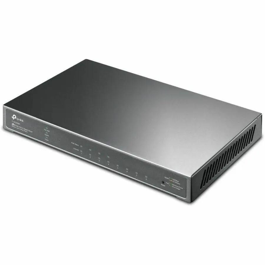 TP-Link Omada 8-Port Gigabit PoE+ managed switch gray metal chassis on white background