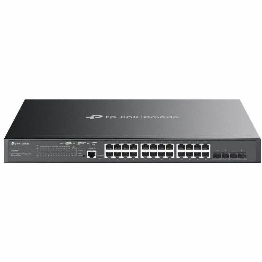 TP-Link JetStream 28-Port Gigabit SFP Managed Switch in black metal chassis