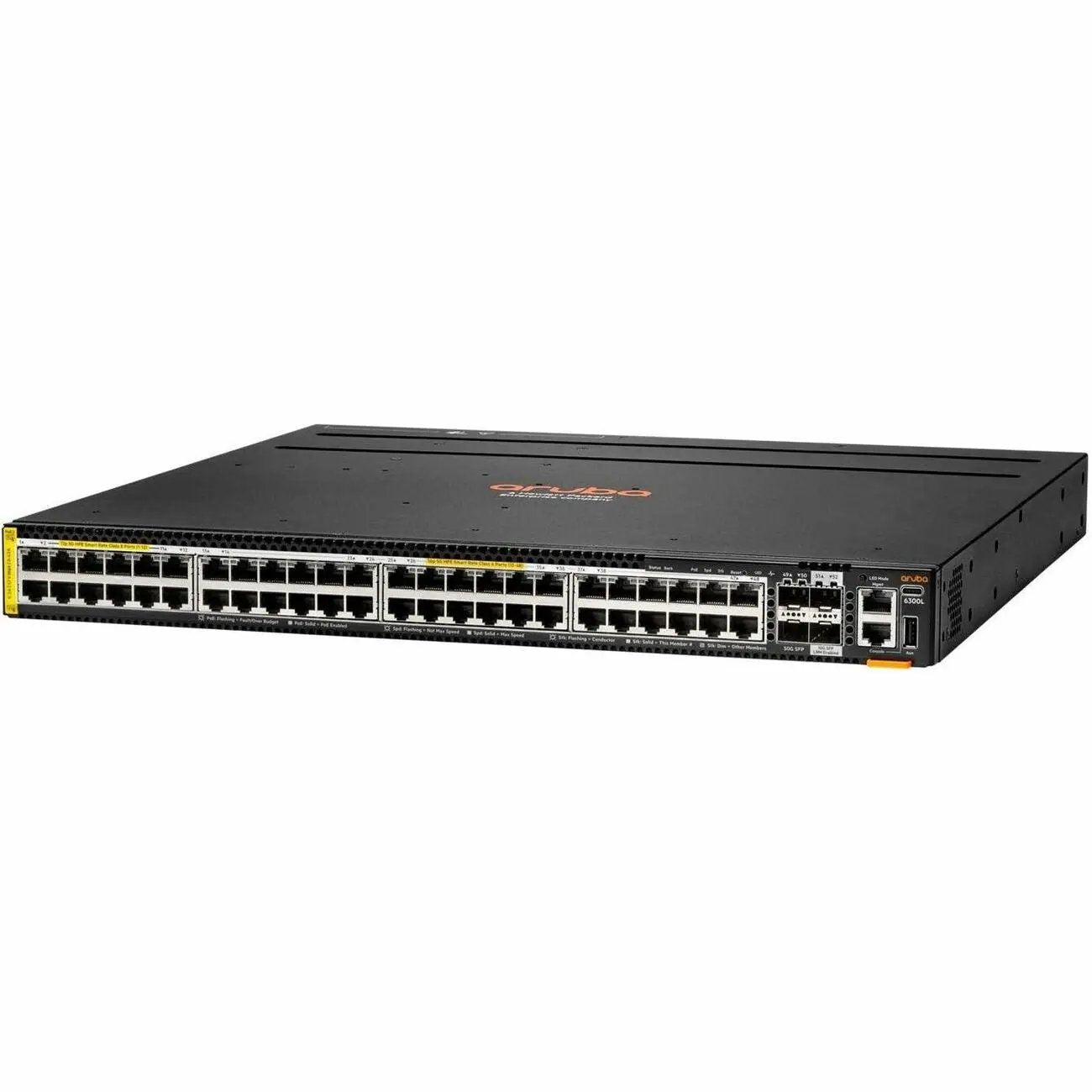 Aruba CX 6300L 48-port Ethernet switch, black metal chassis