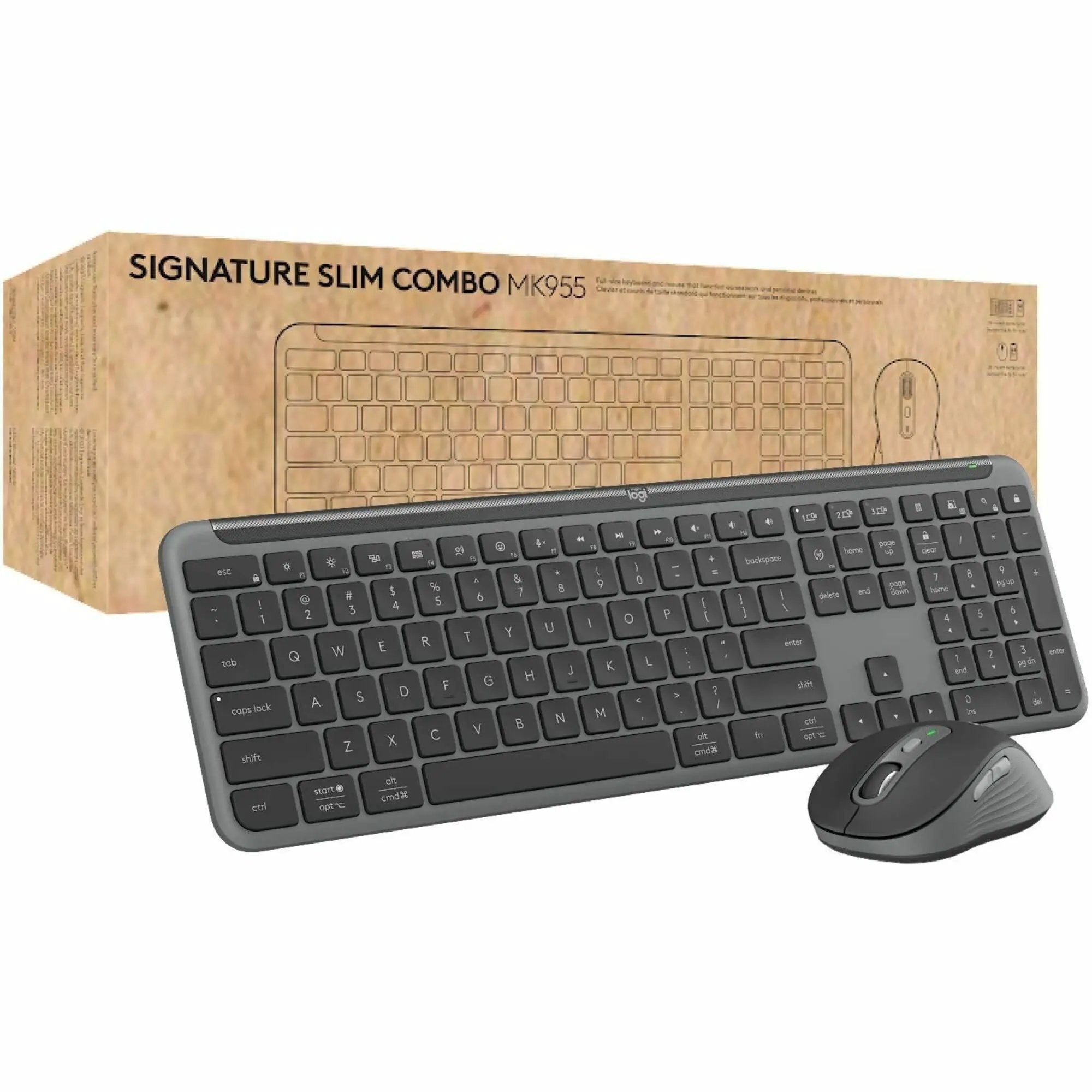 Logitech Signature Slim MK955 for Business Wireless Keyboard and Mouse Combo, Quiet Typing, Secure Receiver - Graphite