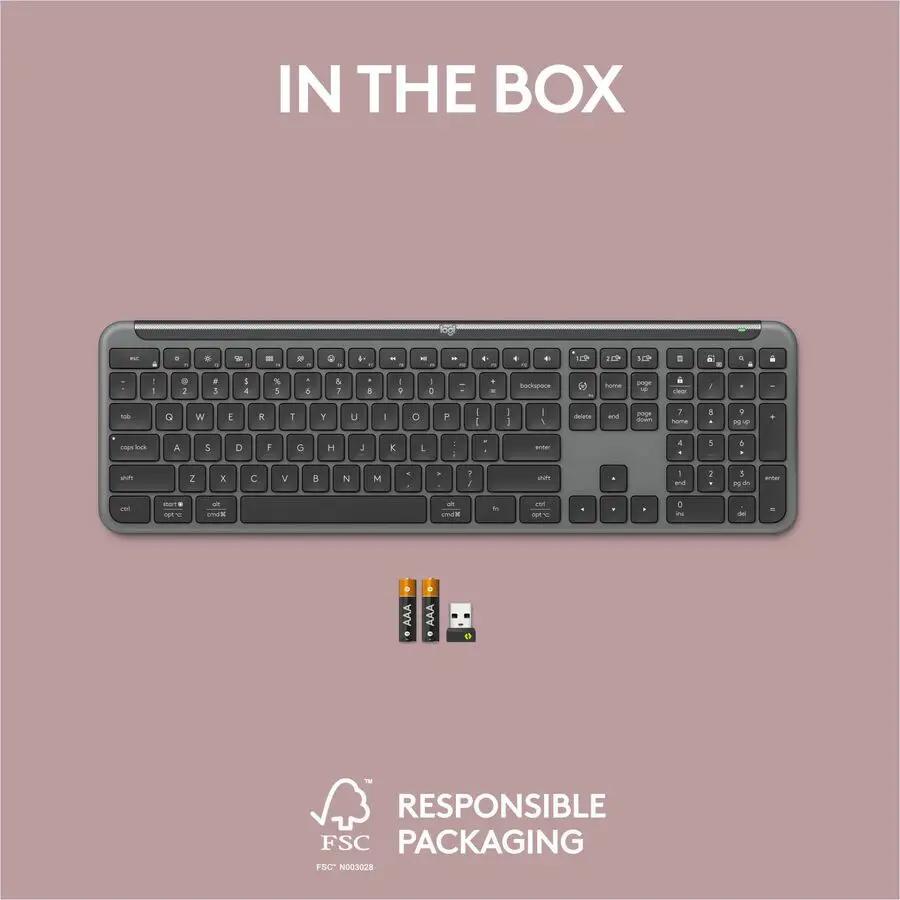 Logitech Signature Slim K950 Wireless Keyboard, Sleek Design, Quiet Typing, Bluetooth, Multi-OS, Graphite