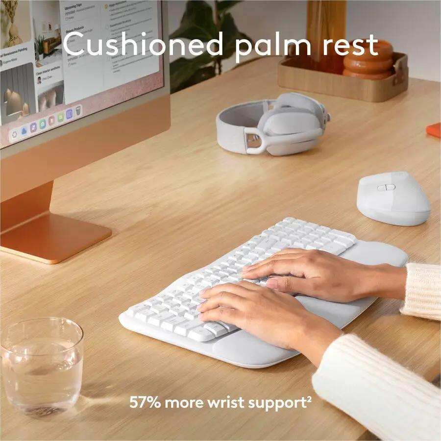 Logitech Wave Keys for Mac, Wireless Ergonomic Keyboard with Cushioned Palm Rest, Comfortable Natural Typing, Bluetooth Keyboard, Easy-Switch, Optimized for Mac, Apple, iPad, Off-white
