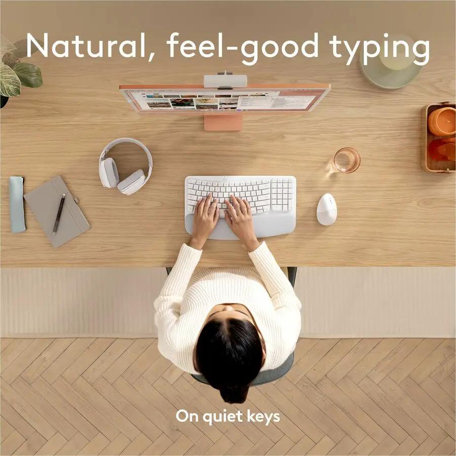 Logitech Wave Keys for Mac, Wireless Ergonomic Keyboard with Cushioned Palm Rest, Comfortable Natural Typing, Bluetooth Keyboard, Easy-Switch, Optimized for Mac, Apple, iPad, Off-white