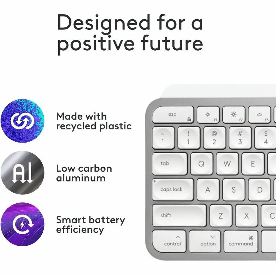 Logitech MX Keys S for Mac, Wireless Keyboard, Fluid, Precise Laptop-Like Typing, Programmable Keys, Backlit, Bluetooth, Pale Grey