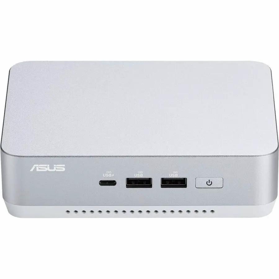 ASUS Pro Plus Mini PC, silver compact desktop with front USB-C and USB-A ports