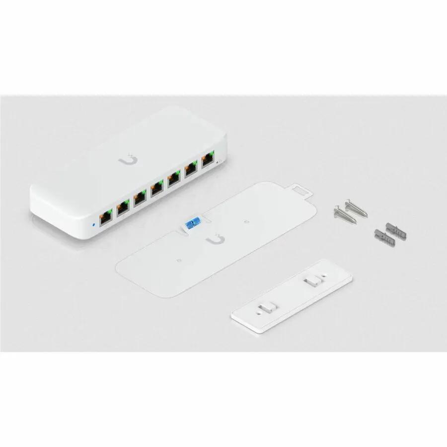 Ubiquiti UniFi Ultra 8-Port Gigabit PoE Switch white with mounting plate and mounting hardware