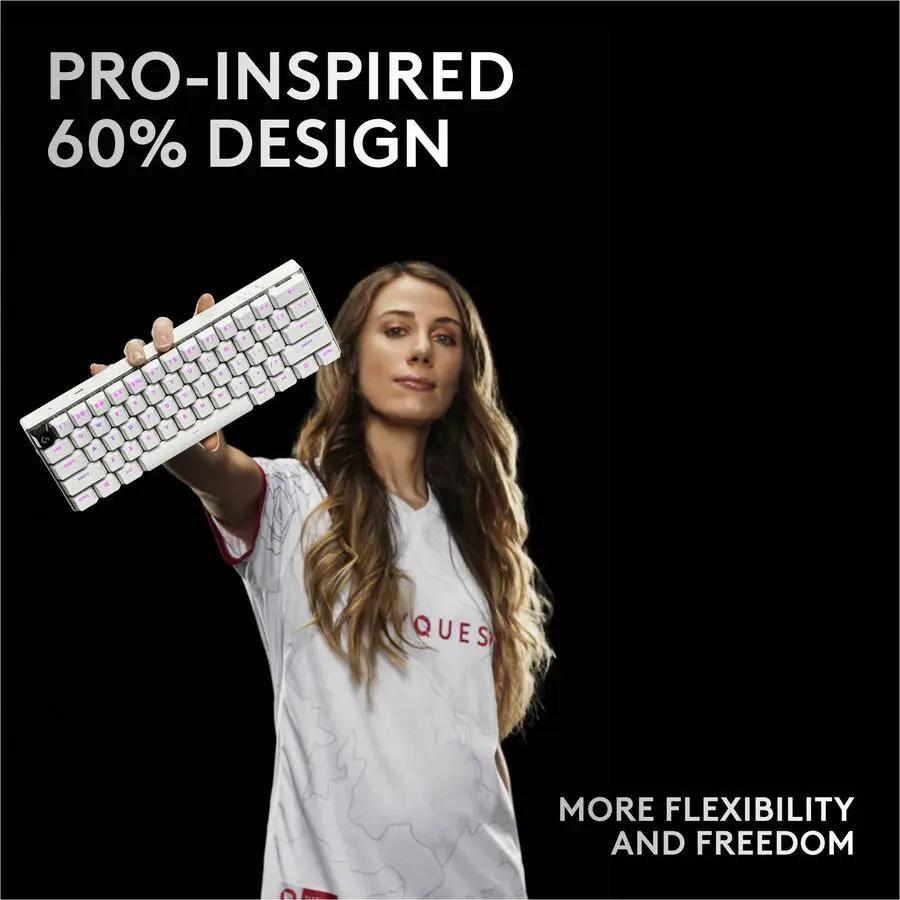 Logitech G PRO X 60 LIGHTSPEED Wireless Gaming Keyboard, Ultra Compact TKL 60% Mechanical Keyboard for Windows PC, LIGHTSYNC RGB, Dual-Shot PBT Keycaps, GX Optical Linear Switches, White