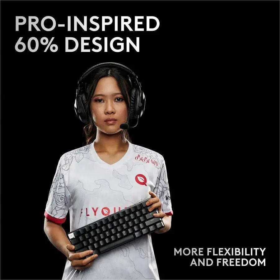 Logitech G PRO X 60 LIGHTSPEED Wireless Gaming Keyboard, Ultra Compact TKL 60% Mechanical Keyboard for Windows PC, LIGHTSYNC RGB, Dual-Shot PBT Keycaps, GX Optical Linear Switches, Black