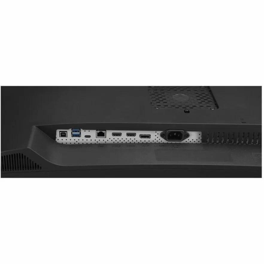 LG UltraWide 34BQ77QE-B monitor back panel with USB ports, HDMI, and power input