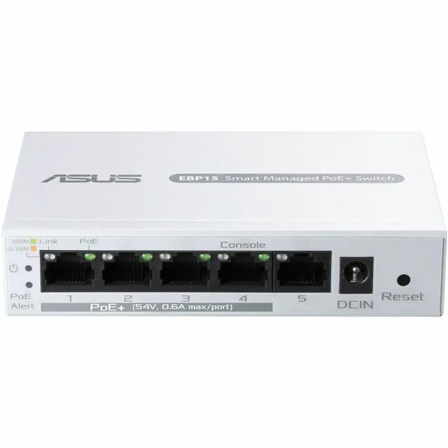 ASUS EBP15 5-Port Gigabit PoE+ Managed Switch, white metal chassis