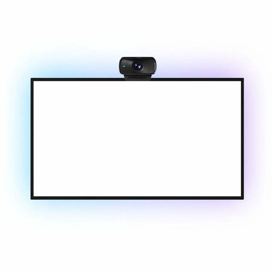 Elgato FaceCam MK.2 webcam, black, mounted on top of a monitor
