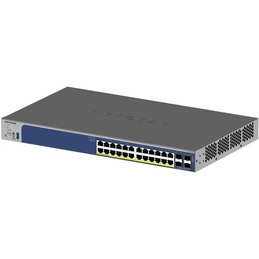 NETGEAR GS728TXPv3 24-port Gigabit PoE+ Smart Switch front panel with 24 RJ45 ports