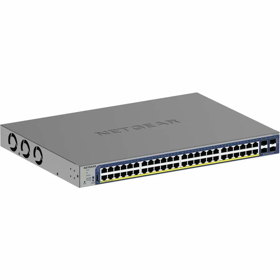 NETGEAR 48-Port PoE+ Smart Switch SWTH with SFP+, rack-mountable managed switch.