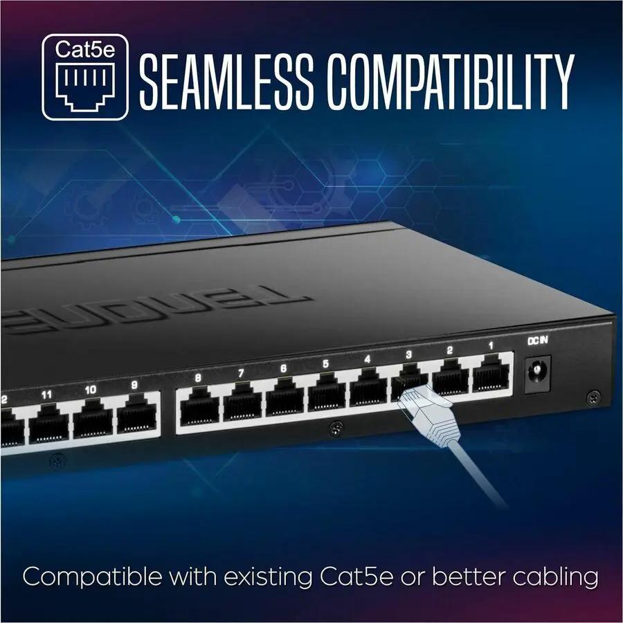 TRENDnet 16-Port 2.5G Unmanaged Switch, black metal chassis with 16 RJ-45 ports, Cat5e compatible
