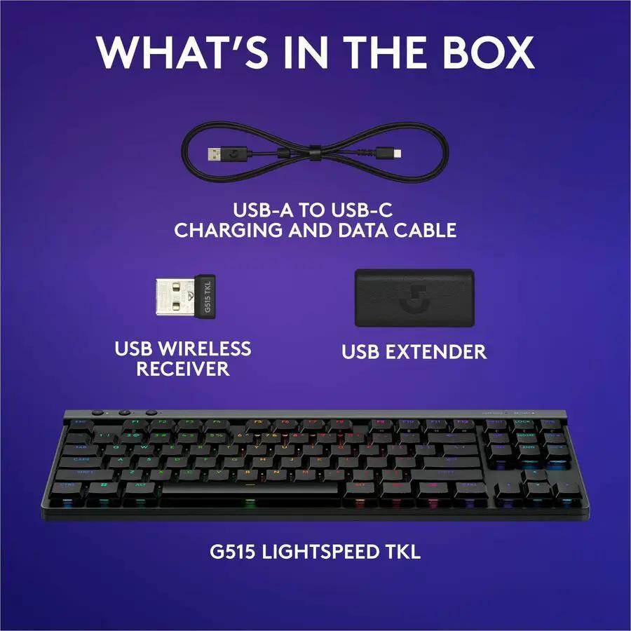 Logitech G515 LIGHTSPEED TKL Low Profile Wireless Gaming Keyboard, LIGHTSYNC RGB, Thin Tenkeyless Design, PBT Keycaps, Linear (Red) Mechanical Switches, Black