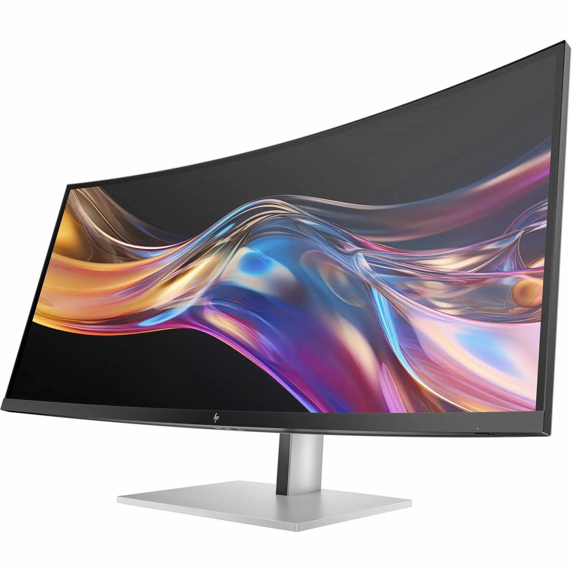 HP 738PU 38-inch curved WQHD+ LCD monitor on a silver stand