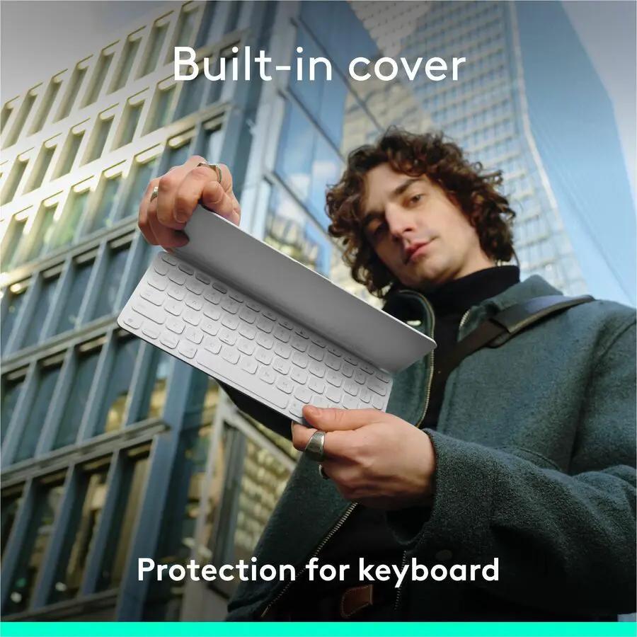 Logitech Keys-To-Go 2 Portable Wireless iPad Keyboard With Built-in Cover, Slim and Compact Wireless Keyboard for iPad, iPhone, Mac, and Apple TV, Easily Switch Between Devices (Pale Grey)
