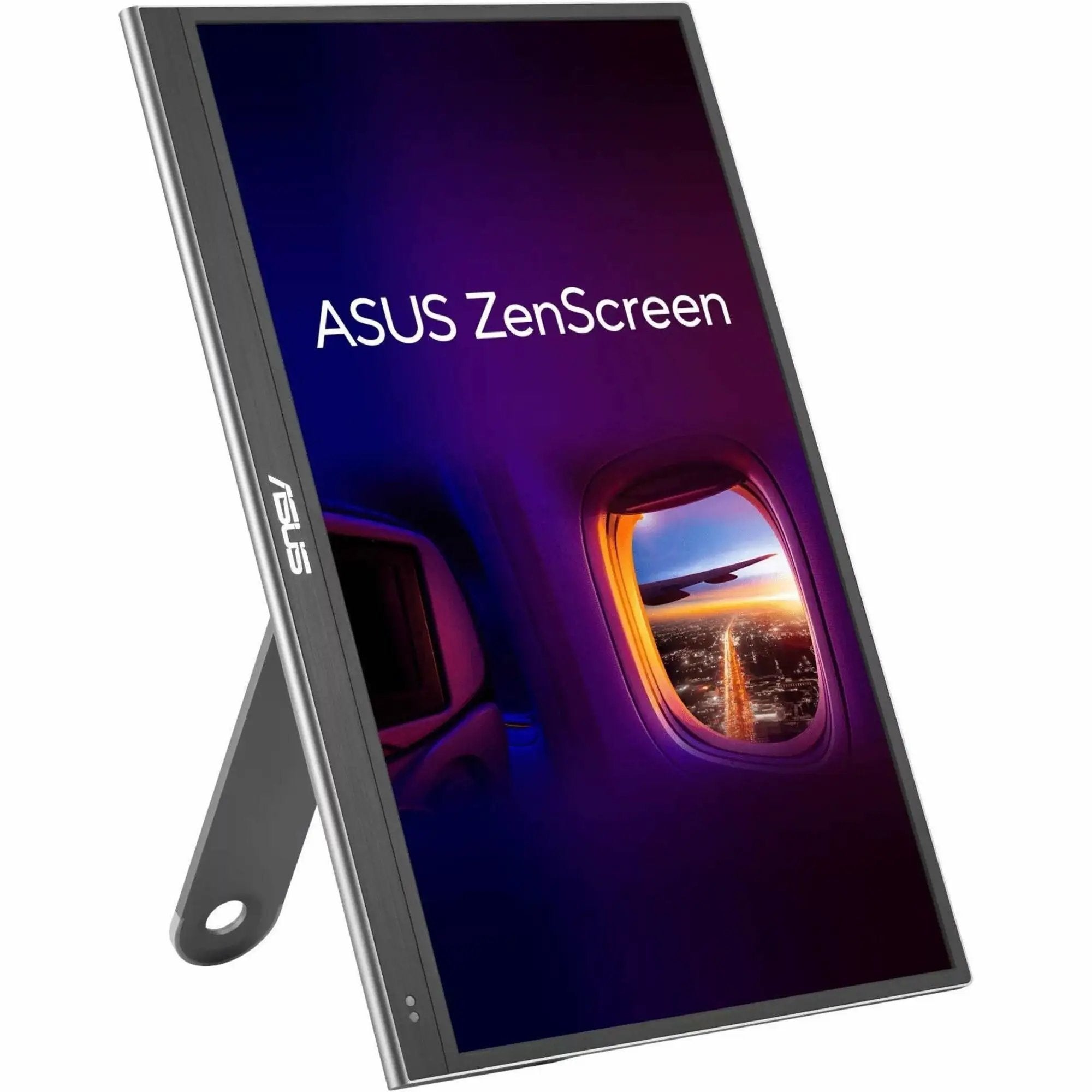 ASUS ZenScreen MQ16AHE 16-inch OLED portable monitor with silver bezel and fold-out stand