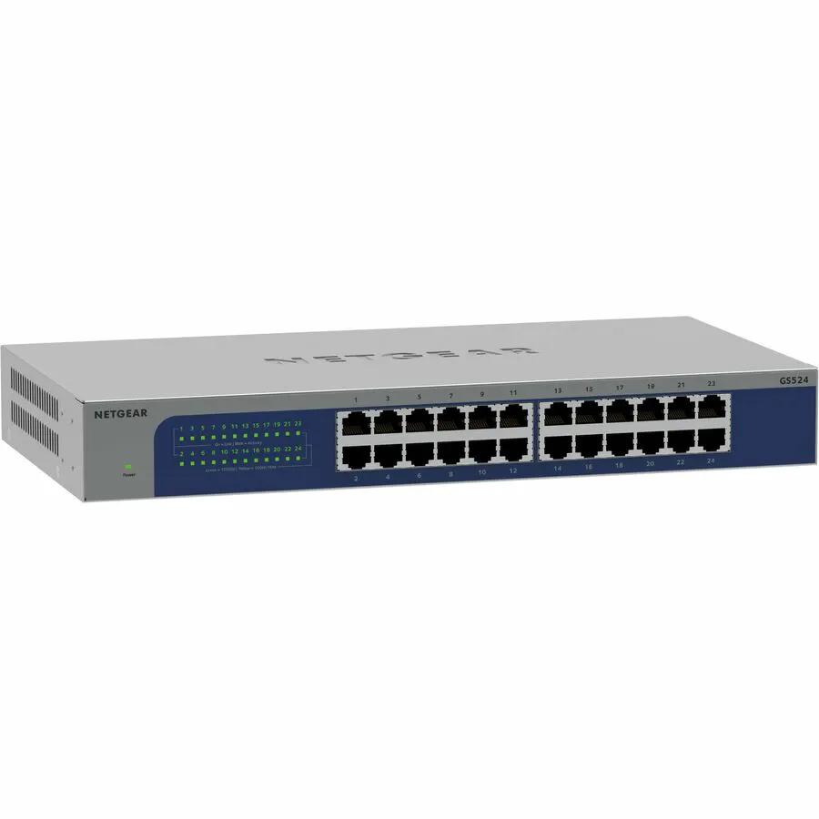 NETGEAR GS524 24-Port Gigabit Unmanaged Switch, blue front panel on silver chassis