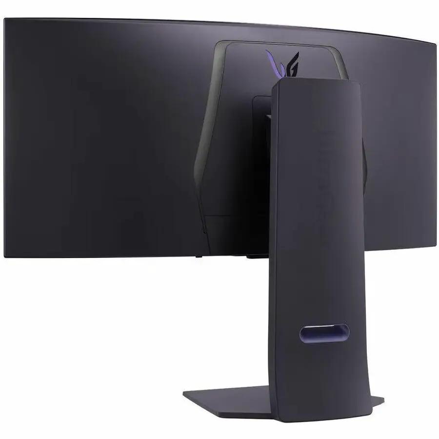 LG UltraGear 34GS95QE-B 34-inch UW-QHD OLED curved gaming monitor on a dark stand