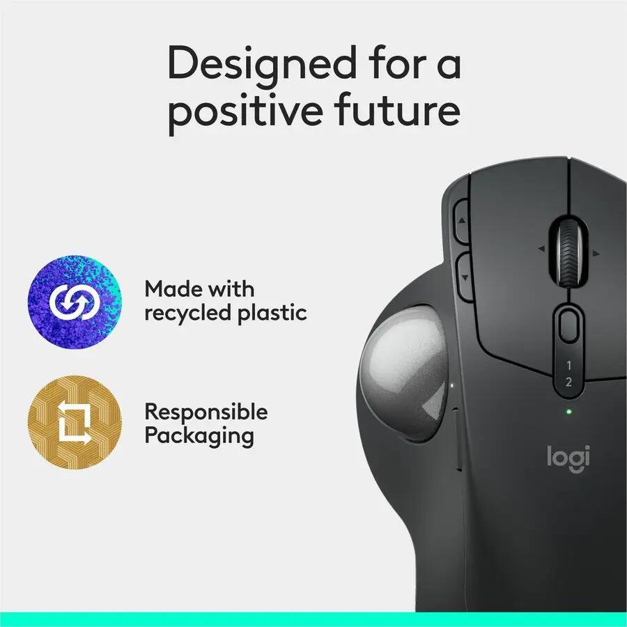 Logitech MX Ergo S Plus Advanced Wireless Trackball Mouse, USB-C Rechargeable Wireless Ergonomic Mouse With Bluetooth and Encrypted Dongle, 6 Programmable Buttons, for PC/Mac (Graphite)