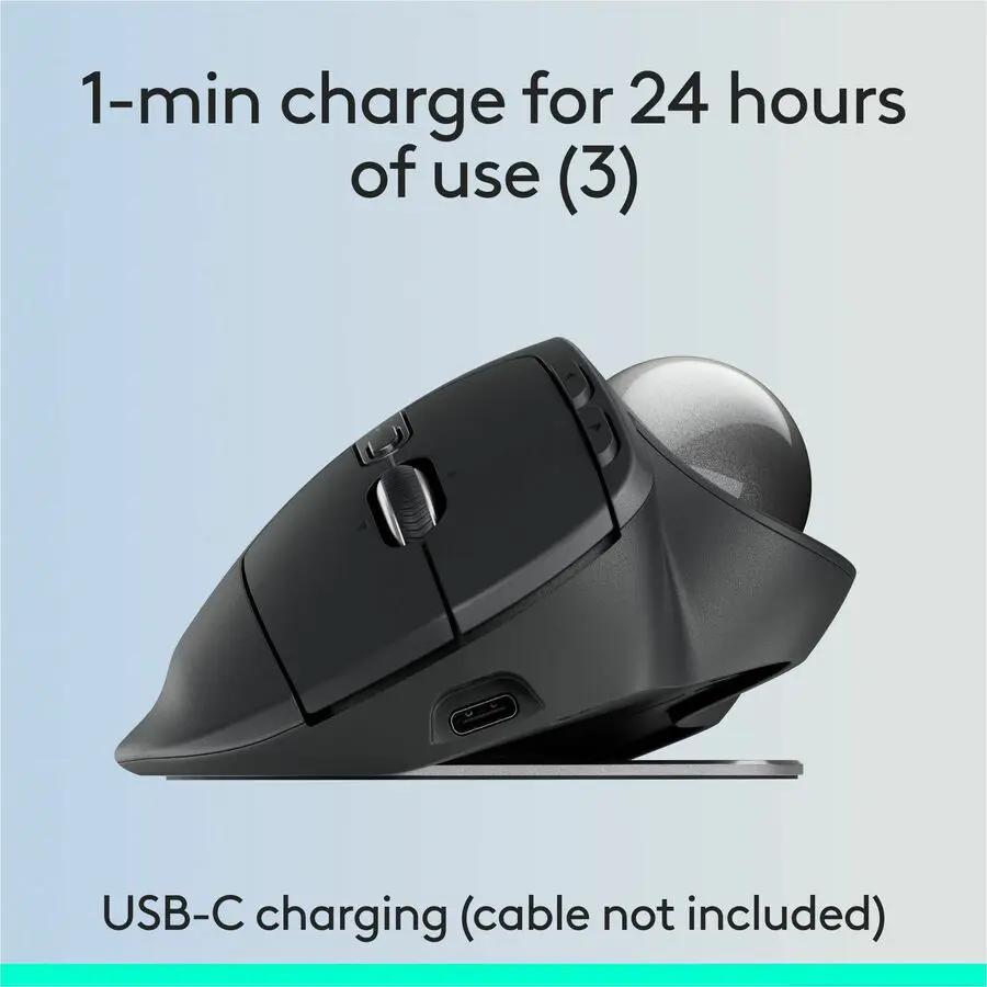 Logitech MX Ergo S Plus Advanced Wireless Trackball Mouse, USB-C Rechargeable Wireless Ergonomic Mouse With Bluetooth and Encrypted Dongle, 6 Programmable Buttons, for PC/Mac (Graphite)