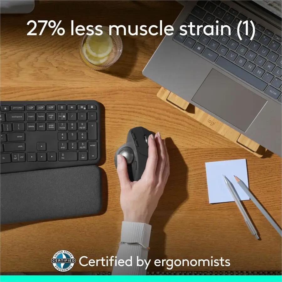 Logitech MX Ergo S Plus Advanced Wireless Trackball Mouse, USB-C Rechargeable Wireless Ergonomic Mouse With Bluetooth and Encrypted Dongle, 6 Programmable Buttons, for PC/Mac (Graphite)