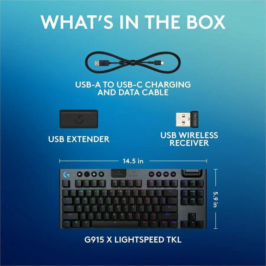 Logitech G915 X LIGHTSPEED TKL Low-Profile Wireless Gaming Keyboard, Double-Shot PBT Keycaps, Fully Programmable Keys, RGB Backlighting, Sleek Aluminum Finishing, GL Red Linear - PC/Mac