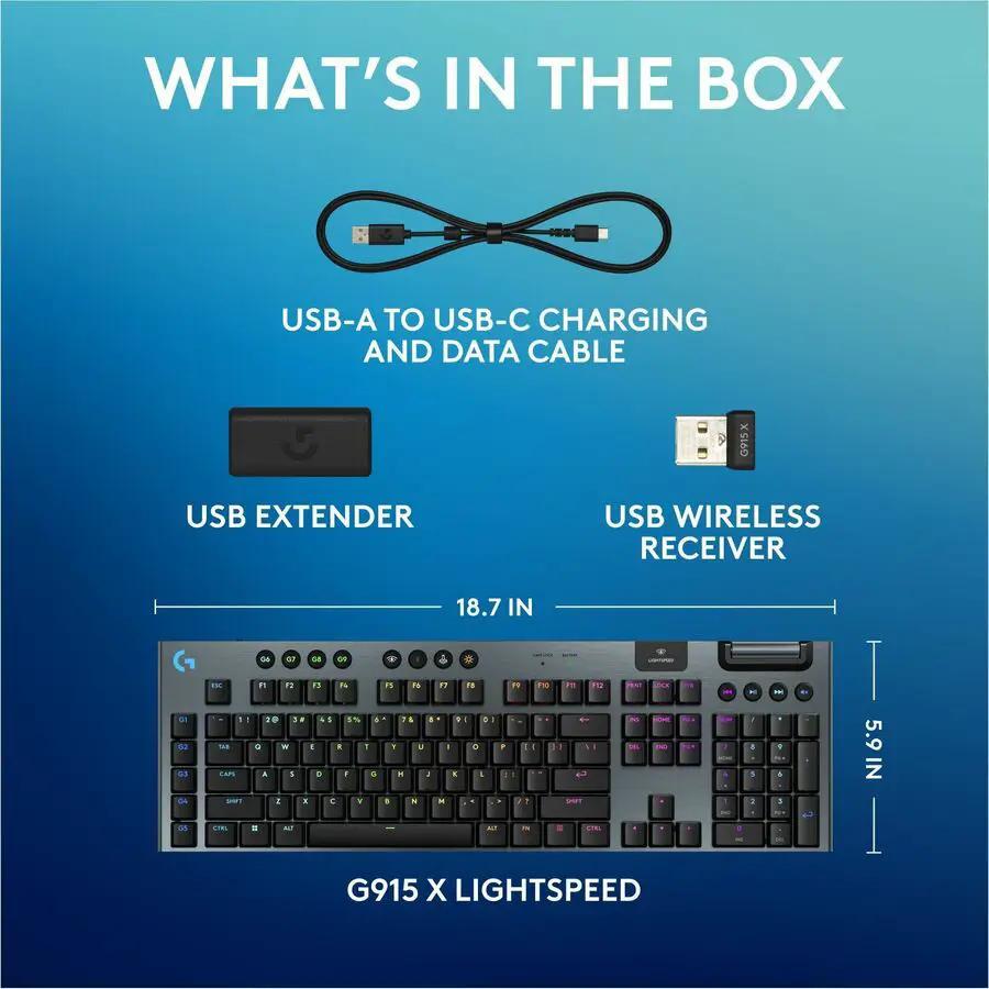 Logitech G915 X LIGHTSPEED Low-Profile Wireless Gaming Keyboard, Double-Shot PBT Keycaps, Fully Programmable Keys, RGB Backlighting, Sleek Aluminum Finishing, GL Brown Tactile Switches - PC/Mac