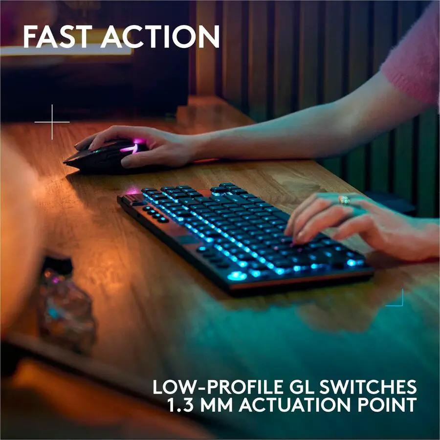 Logitech G915 X LIGHTSPEED TKL Low-Profile Wireless Gaming Keyboard, Double-Shot PBT Keycaps, Fully Programmable Keys, RGB Backlighting, Sleek Aluminum Finishing, GL Blue Clicky - PC/Mac