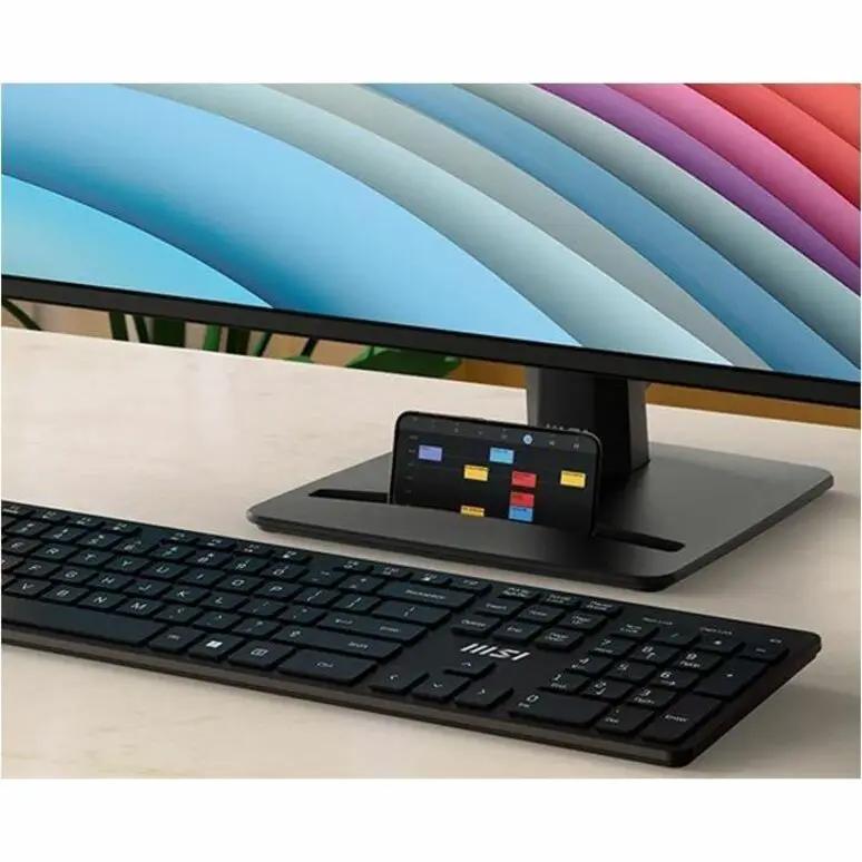 MSI Pro MP271A E2 27-inch full HD LCD monitor, black, with built-in phone dock on its stand