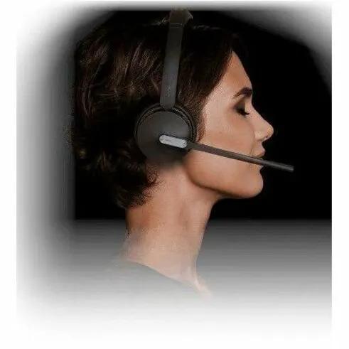 Yealink WH64 Hybrid Dual Teams headset worn by a person, black over-ear with boom microphone