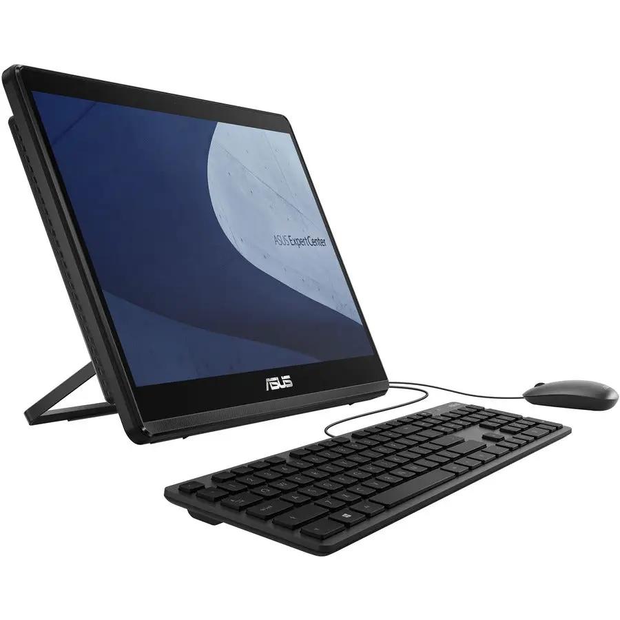 ASUS ExpertCenter E1 AiO all-in-one PC with 15.6-inch display, black finish, keyboard and mouse