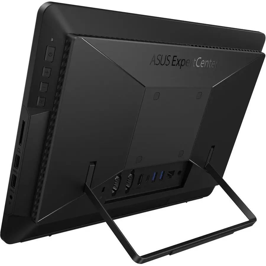 ASUS ExpertCenter E1 AiO all-in-one desktop in black with rear ports and stand