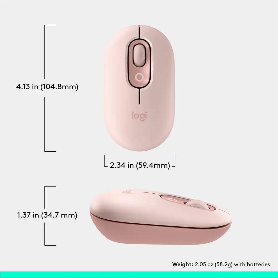Logitech POP Mouse, Compact and Portable Wireless Bluetooth Mouse With Programmable Buttons and Quiet Clicks, Easy-Switch Between up to 3 Devices, Rose
