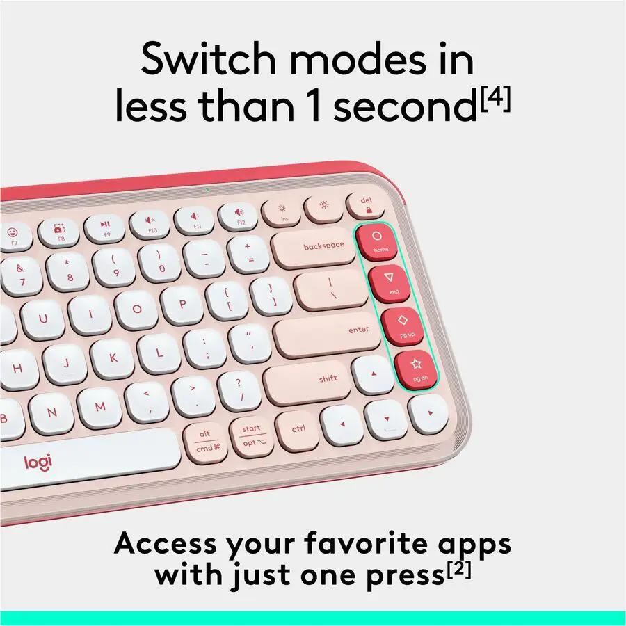 Logitech POP ICON KEYS Wireless Bluetooth Keyboard, Comfortable Typing, Programmable Keys, Easy-Switch Between up to 3 Devices (Rose & Off-white)