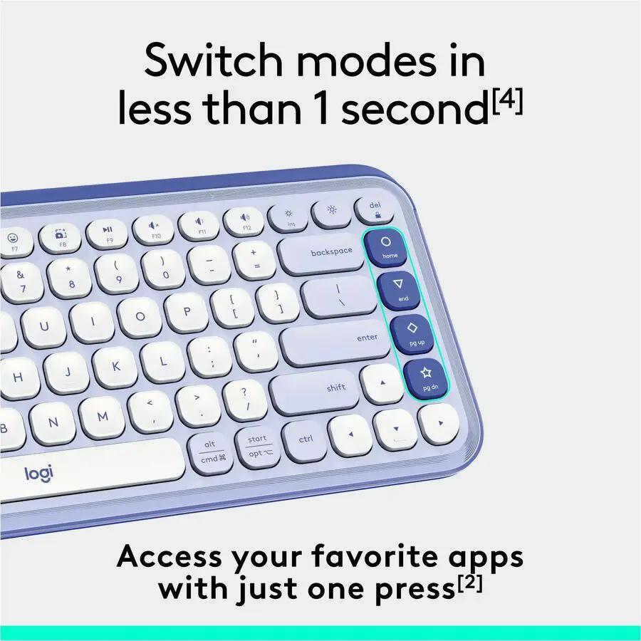 Logitech POP ICON KEYS Wireless Bluetooth Keyboard, Comfortable Typing, Programmable Keys, Easy-Switch Between up to 3 Devices (Lilac & Off-white)