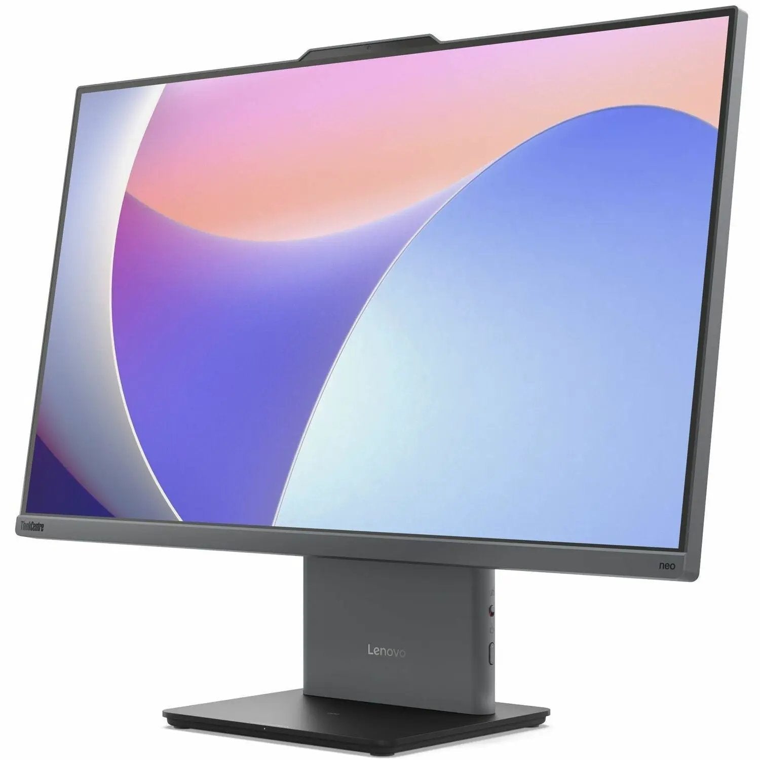 Lenovo ThinkCentre Neo 50a 27 Gen 5 all-in-one desktop on stand, gray metal chassis