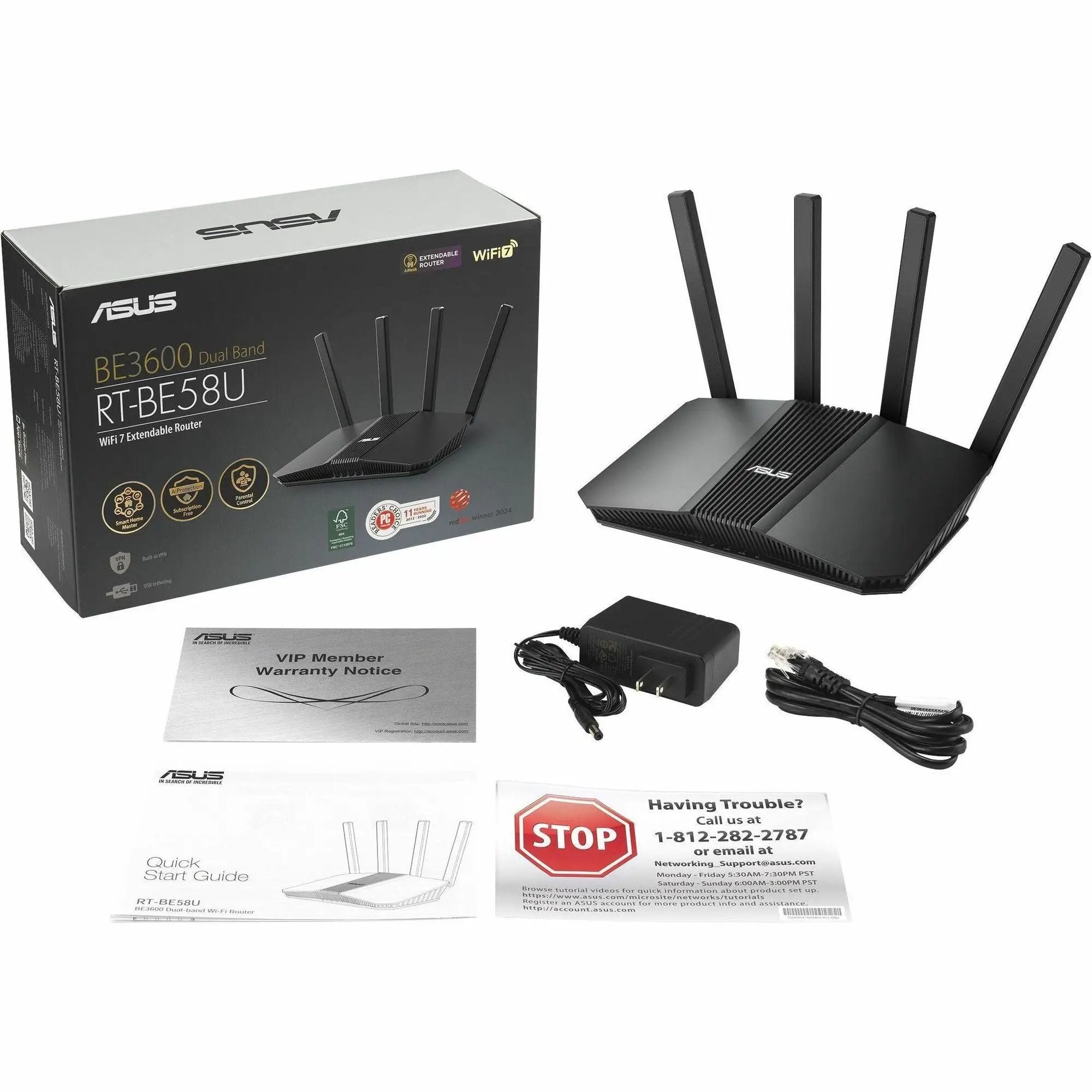 ASUS RT-BE58U 4-Port Gigabit AiMesh VPN Router black with box and accessories