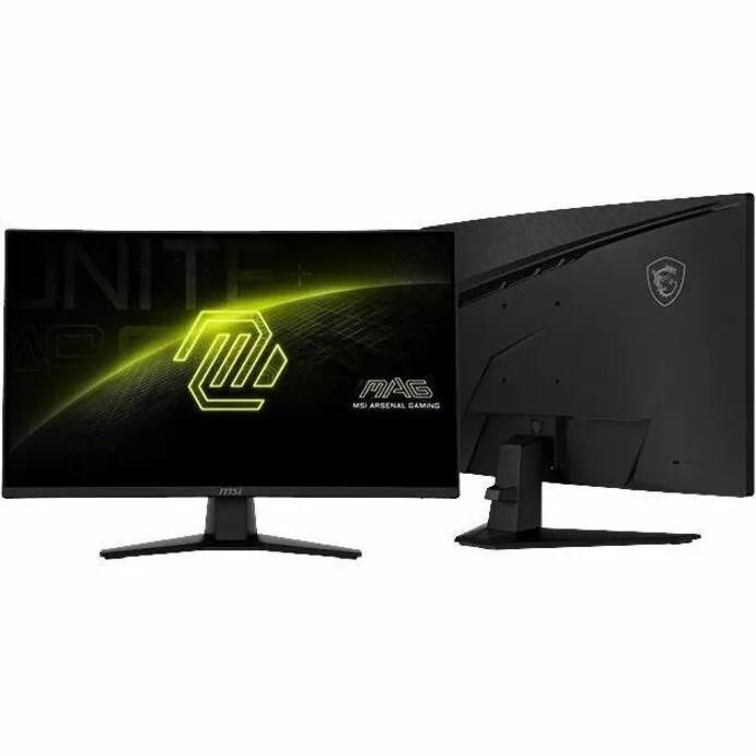 Two MSI MAG 274CXF 27-inch curved gaming monitors, front and back views, 280Hz