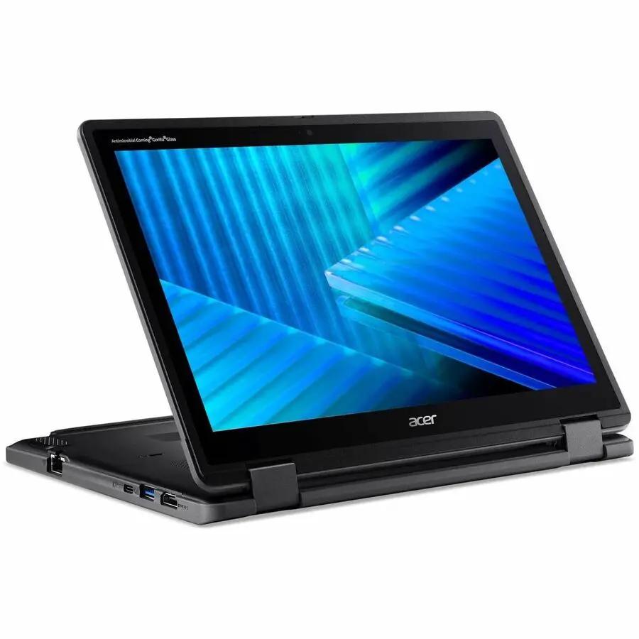 Acer TravelMate B3 Spin 12 2-in-1 laptop in black with a 12.2-inch touchscreen