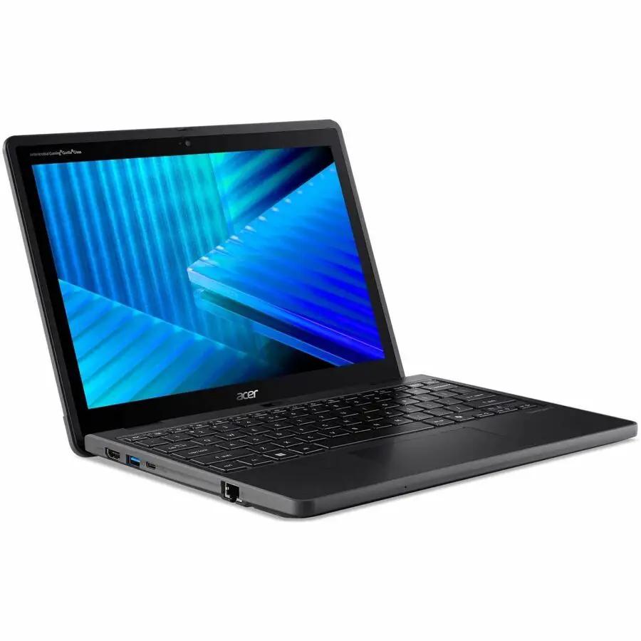 Acer TravelMate B3 Spin 12 2-in-1 laptop, black, 12.2-inch touchscreen convertible.