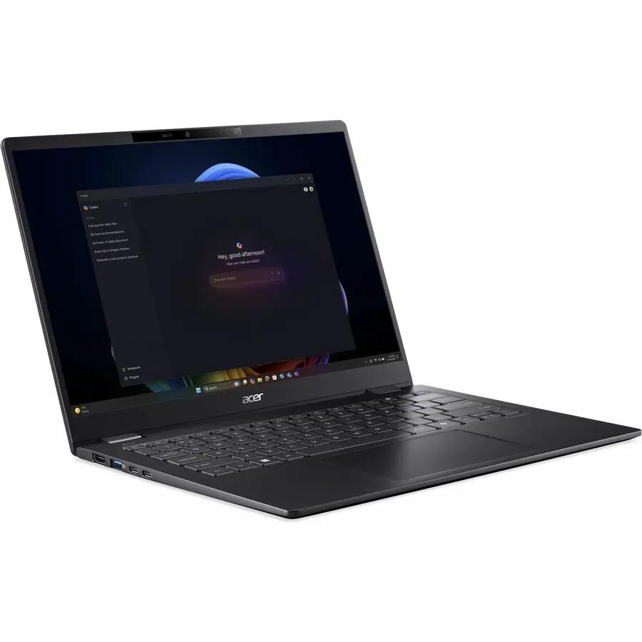 Acer TravelMate P6 14 AI notebook, black, open laptop on white background