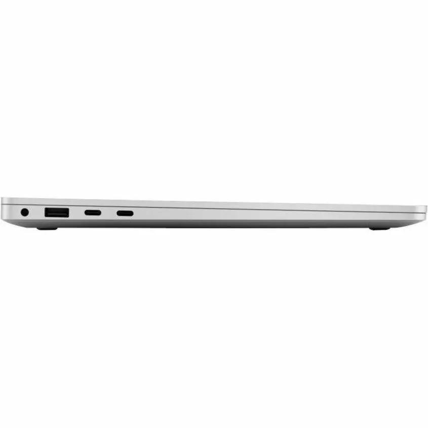 Microsoft Surface Laptop 7 side view in platinum with USB-A, USB-C and 3.5mm audio jack