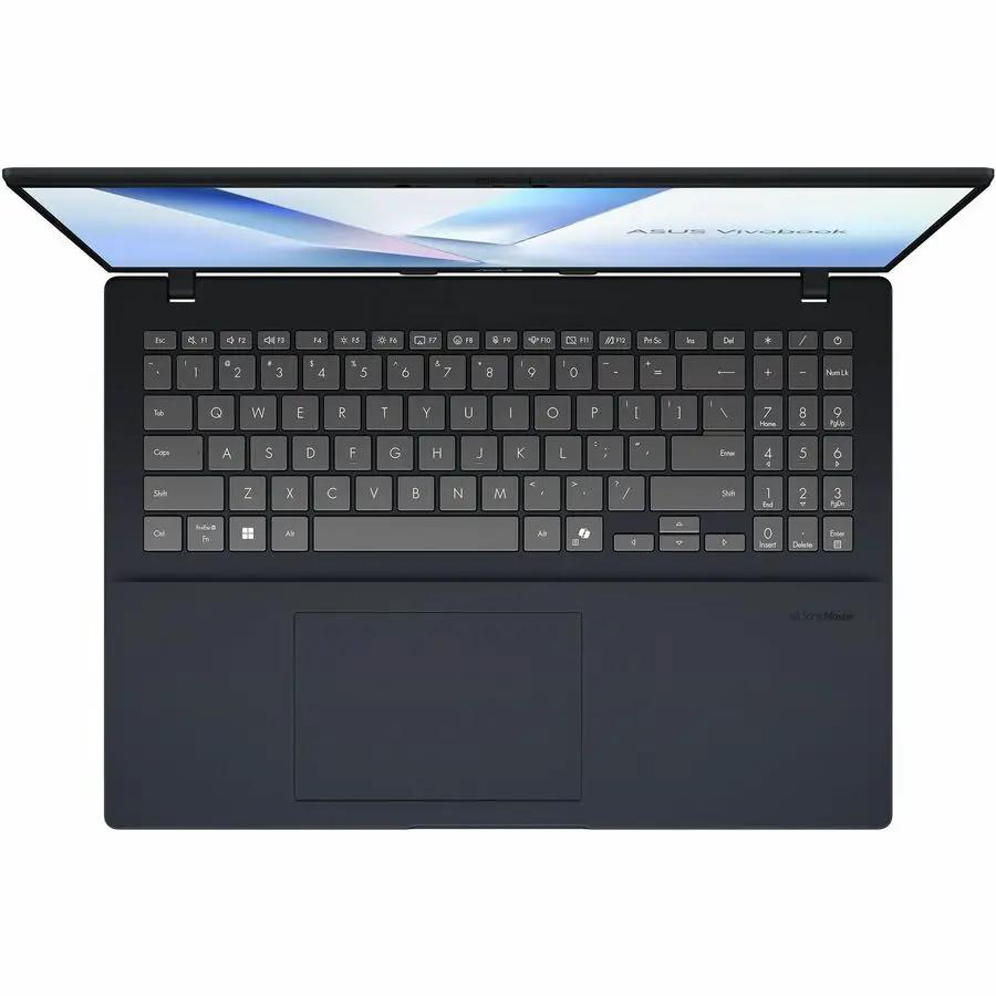 Asus Vivobook 16 laptop, dark blue, 16-inch WUXGA display, top-down view.