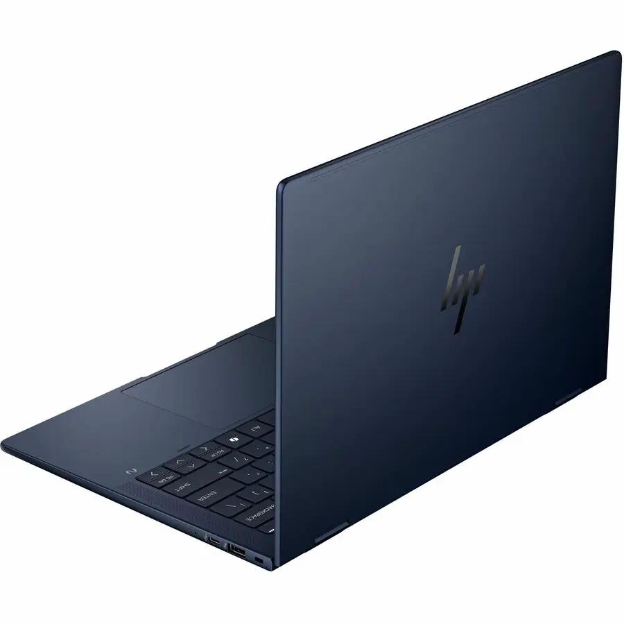 HP EliteBook X Flip G1i 14 Notebook in blue, open with keyboard visible.