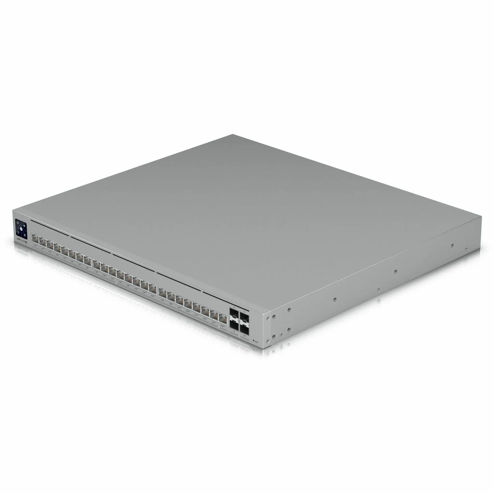 Etherlighting Pro HD 24-Port 2.5GbE PoE SFP+ switch by Ubiquiti, gray metal chassis.