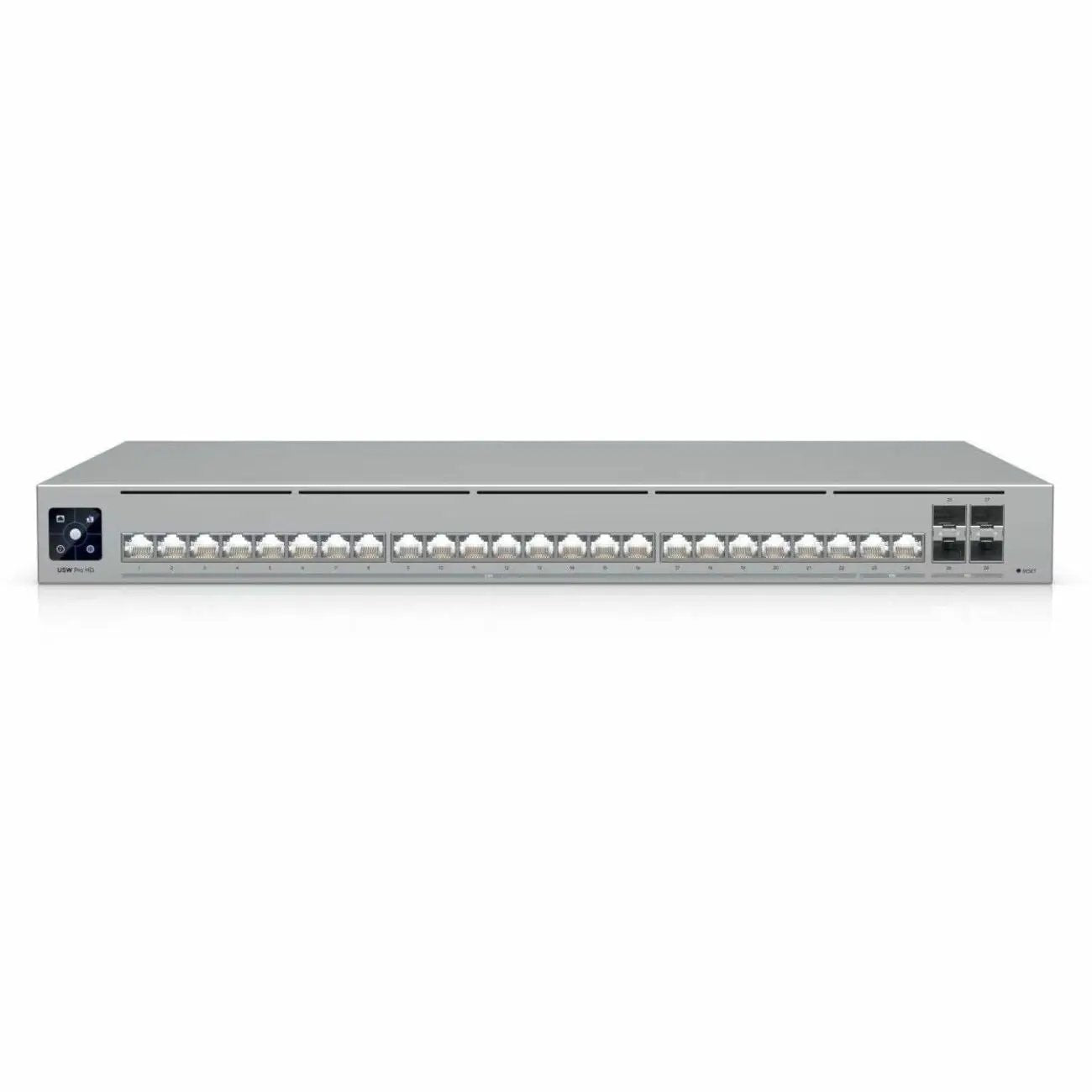Ubiquiti UniFi Pro HD 24 28-Port SFP+ managed switch, silver metal chassis